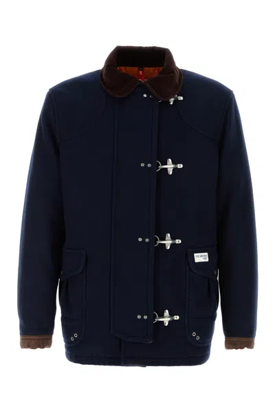Fay Wool Blend Jacket With Front Pockets And Contrast Collar In Blue