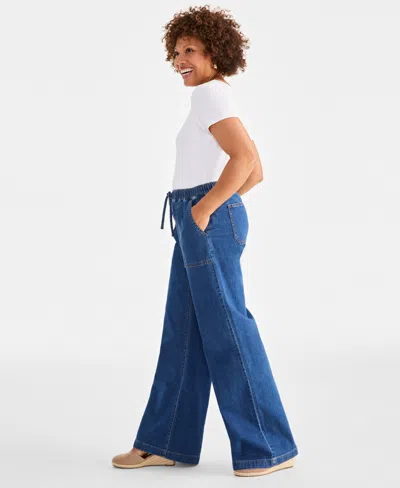 Style & Co Women's Pull-on Wide-leg Jeans, Exclusively At Macy's In Blue