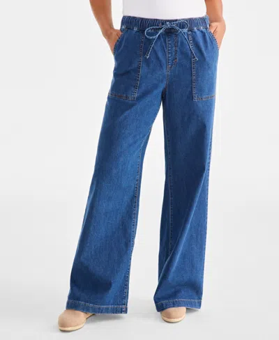 Style & Co Women's Pull-on Wide-leg Jeans, Exclusively At Macy's In Blue