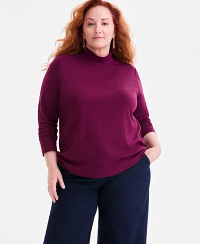 Style & Co Plus Size Mock-neck Top, Exclusively At Macy's In Purple