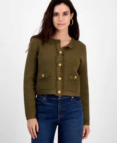 Inc International Concepts Petite Yarn-blend Button-down Cardigan Sweater, Created For Macy's In Green