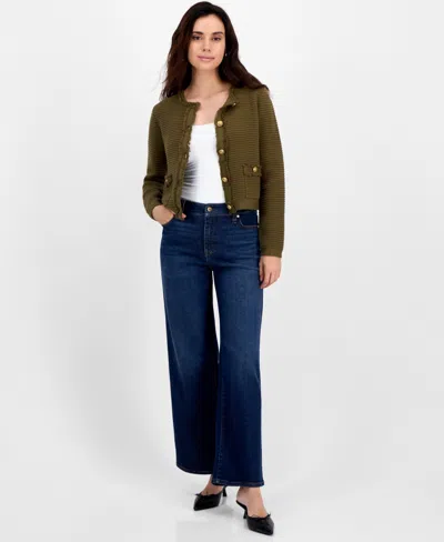 Inc International Concepts Petite Yarn-blend Button-down Cardigan Sweater, Created For Macy's In Green