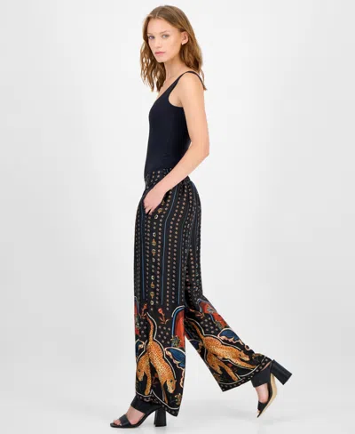 T Tahari Women's Printed Pull-on Wide-leg Pants In Black