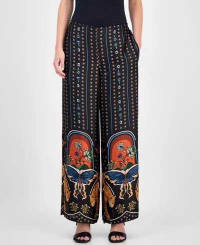 T Tahari Women's Printed Pull-on Wide-leg Pants In Black