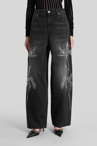 Blumarine Black Jeans With Belt Loops And Embroidery On The Front In Denim Woman In Black
