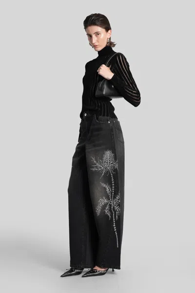 Blumarine Black Jeans With Belt Loops And Embroidery On The Front In Denim Woman In Black