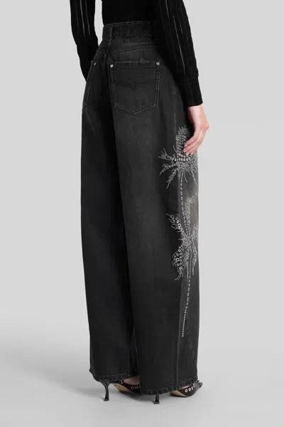 Blumarine Black Jeans With Belt Loops And Embroidery On The Front In Denim Woman In Black