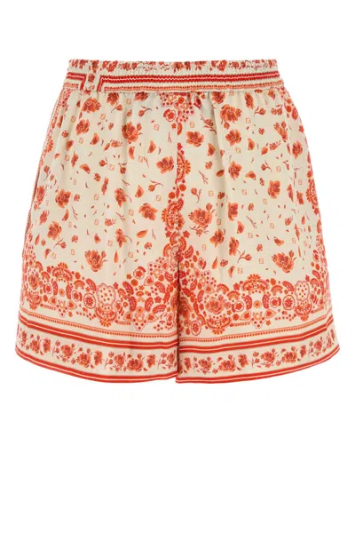 Fendi Technical Cotton Shorts With Coral Bandana Print In Neutral