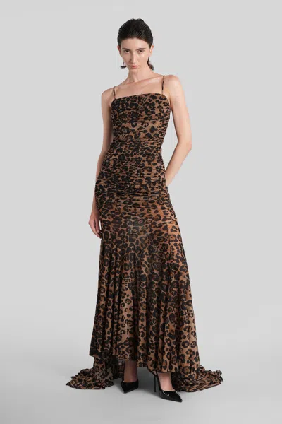 Blumarine Leopard-print Ruched Gown In Brown