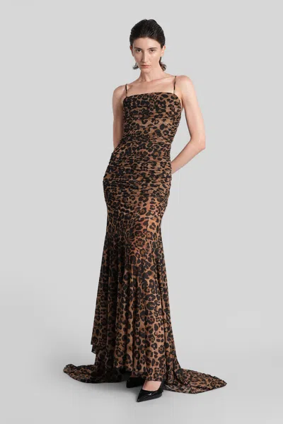 Blumarine Leopard-print Ruched Gown In Brown