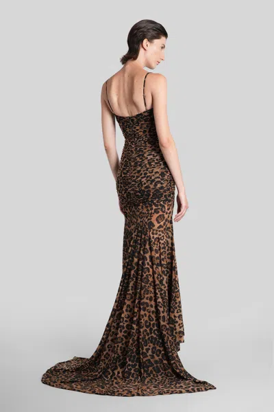 Blumarine Leopard-print Ruched Gown In Brown
