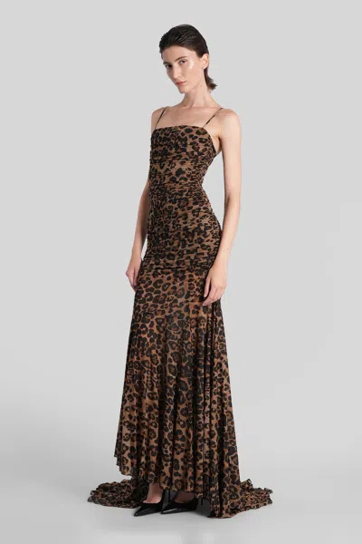 Blumarine Leopard-print Ruched Gown In Brown