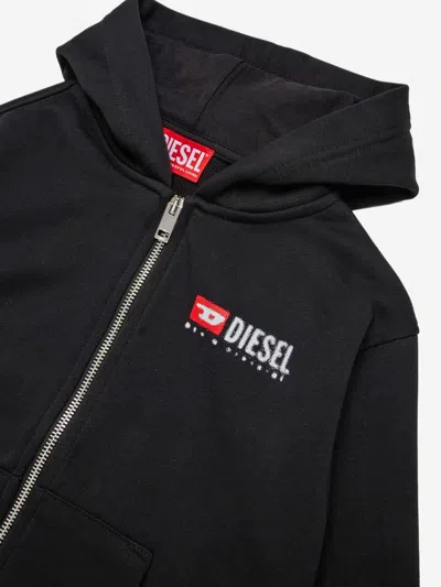 Diesel Kids Sdropshoodz Zip-up Hoodie In Black