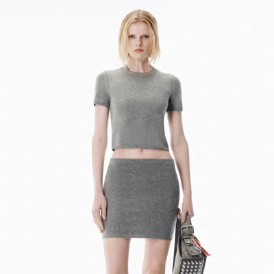 Alexander Wang Grey Wool-blend Hotfix Logo Tee In Gray