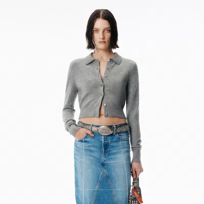 Alexander Wang Grey Wool-blend Hotfix Polo Cardigan In Gray
