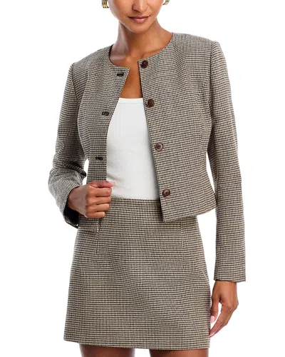 French Connection Houndstooth Cropped Jacket In Gray