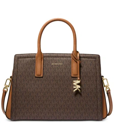 Michael Kors Michael  Laila Medium Signature Logo Satchel In Brown