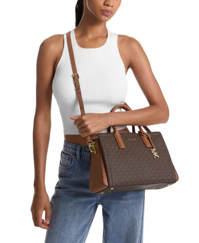Michael Kors Michael  Laila Medium Signature Logo Satchel In Brown