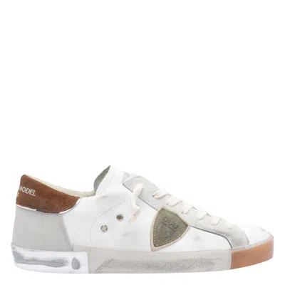 Philippe Model Low Top Sneakers With Suede Heel Tab In White