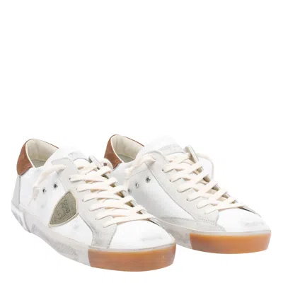 Philippe Model Low Top Sneakers With Suede Heel Tab In White