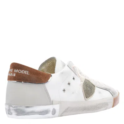 Philippe Model Low Top Sneakers With Suede Heel Tab In White