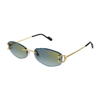 Cartier Gradient Metal Rectangle Sunglasses In Blue