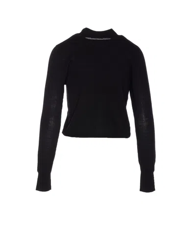 Patrizia Pepe Wool Sweater With Buttons And Internal Top In Black
