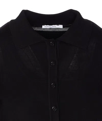 Patrizia Pepe Wool Sweater With Buttons And Internal Top In Black