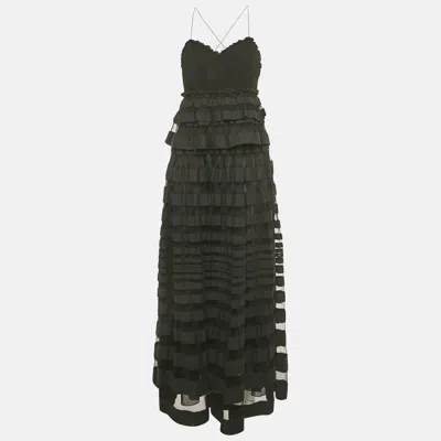 Pre-owned Ferragamo Black Ruffled Sleeveless Long Dress S
