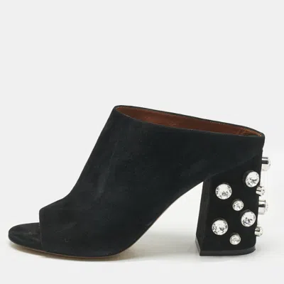Pre-owned Givenchy Black Suede Crystal Embellished Block Heel Mules Size 40