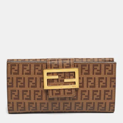 Pre-owned Fendi Brown Zuchinno Coated Canvas Forever Flap Continental Wallet