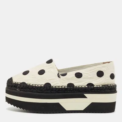 Pre-owned Dolce & Gabbana White/black Polka Dot Fabric Platform Flats Size 39