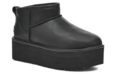 Ugg Leather Classic Mini Platform Boots In Black