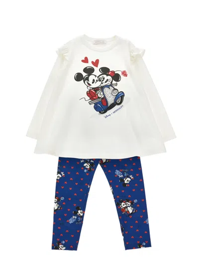 Monnalisa Kids' X Disney Mickey Mouse T-shirt And Leggings Set In Blue