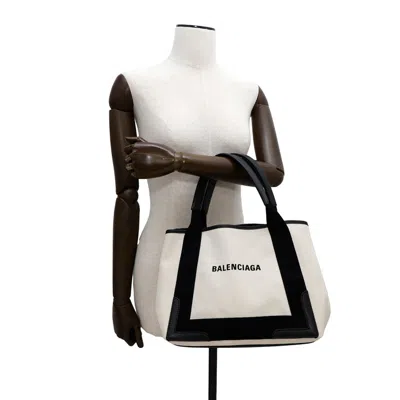 Pre-owned Balenciaga Black White Canvas Leather Tote Bag ()