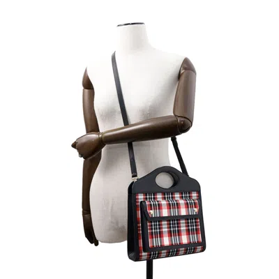 Pre-owned Burberry Black Red Color Nylon Leather Handbag Shoulder Bag ()