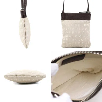 Pre-owned Bvlgari Beige Brown Nylon Canvas Leather Shoulder Bag ()