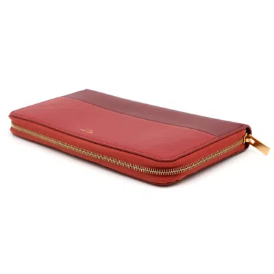 Pre-owned Celine Red Color Leather Long Wallet (bi-fold) ()