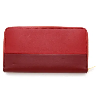 Pre-owned Celine Red Color Leather Long Wallet (bi-fold) ()