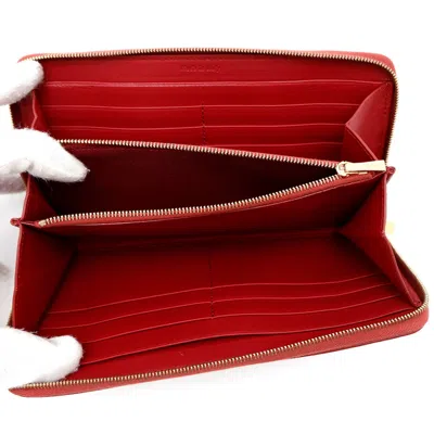 Pre-owned Celine Red Color Leather Long Wallet (bi-fold) ()