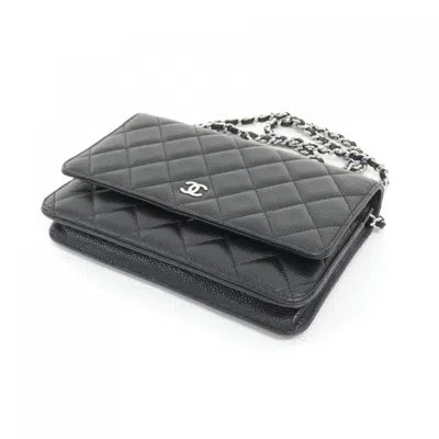 Pre-owned Chanel Black Bordeaux Grained Calfskin Chain/shoulder Wallet () In Multi