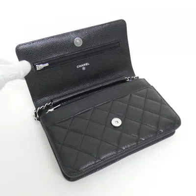Pre-owned Chanel Black Bordeaux Grained Calfskin Chain/shoulder Wallet () In Multi