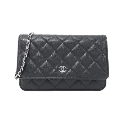 Pre-owned Chanel Black Bordeaux Grained Calfskin Chain/shoulder Wallet () In Multi