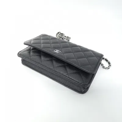 Pre-owned Chanel Black Bordeaux Grained Calfskin Chain/shoulder Wallet () In Multi