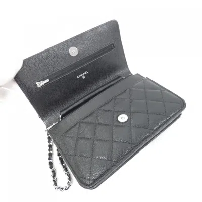 Pre-owned Chanel Black Bordeaux Grained Calfskin Chain/shoulder Wallet () In Multi