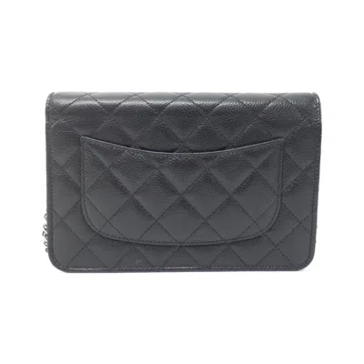 Pre-owned Chanel Black Bordeaux Grained Calfskin Chain/shoulder Wallet () In Multi
