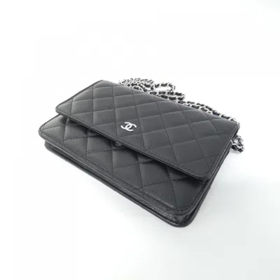 Pre-owned Chanel Black Bordeaux Grained Calfskin Chain/shoulder Wallet () In Multi