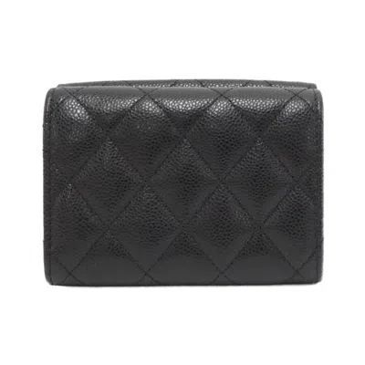 Pre-owned Chanel Black Bordeaux Grained Calfskin Wallet (tri-fold) () In Multi