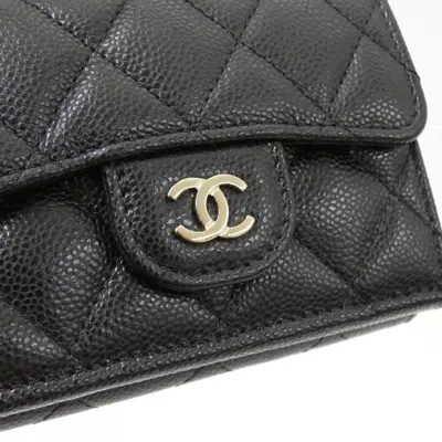 Pre-owned Chanel Black Bordeaux Grained Calfskin Wallet (tri-fold) () In Multi