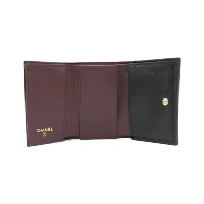 Pre-owned Chanel Black Bordeaux Grained Calfskin Wallet (tri-fold) () In Multi